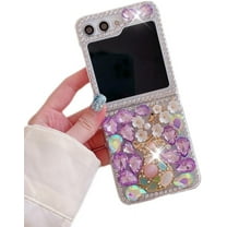 for Samsung Galaxy z flip 6 Glitter Bling Case, Cute Luxury 3D Crystal Rhinestone Diamond Sparkle Shiny Gems Flower Pearl Women Girls Soft Protective Case for Samsung Galaxy z flip 6