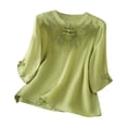 thumbnail image 1 of Vestidos Casuales Para Mujer, Blusas De Mujer De Moda Blusa bordada de imitación de lino con mangas 3/4, cuello redondo y hebilla, moderna, 1 of 7