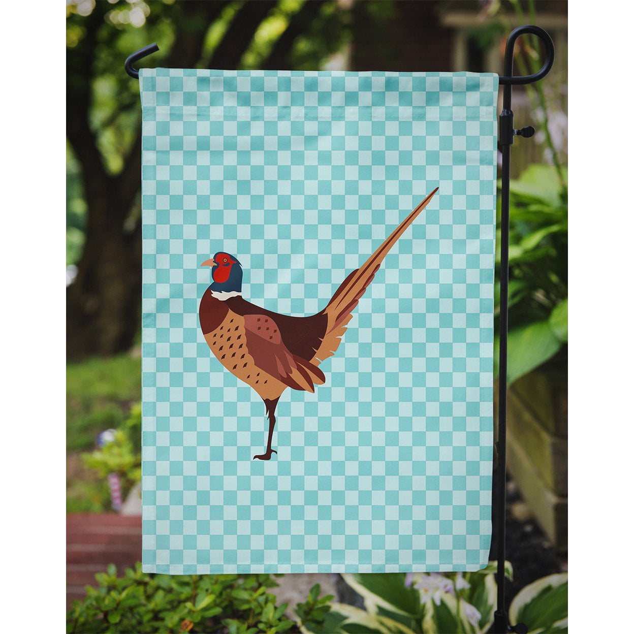 Caroline's Treasures BB8104GF Ring-necked Common Pheasant Blue Check Flag Garden Size , Small, multicolor