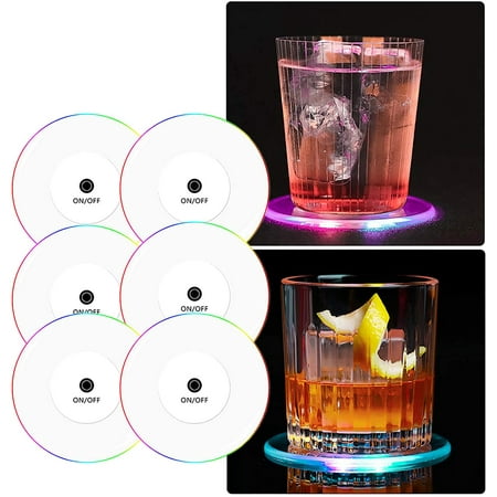 

EASTIN LED Light 6PCS Coaster Acrylic Crystal Slim Cup Cocktail Glass Bar Bartender Luminous Colorful