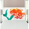 thumbnail image 1 of Underwater Headboard, Illustration of Red Haired Mermaid Romantic Imagination Theme, Upholstered Decorative Metal Bed Headboard with Memory Foam, Twin Size, Dark Orange Turquoise, by Ambesonne, 1 of 4