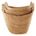 thumbnail image 4 of Gexandy Set of 3 Multipurpose Boat Baskets with Handles - Natural, Woven Water Hyacinth Storage Organizers for Throw Blankets, Bedroom, Living Room, Laundry, 4 of 7