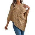 thumbnail image 2 of Women Knit Poncho Sweater Irregular Hallow Out Cape Casual Fashion Knitted Shawl Wraps Fall Winter Khaki S, 2 of 10