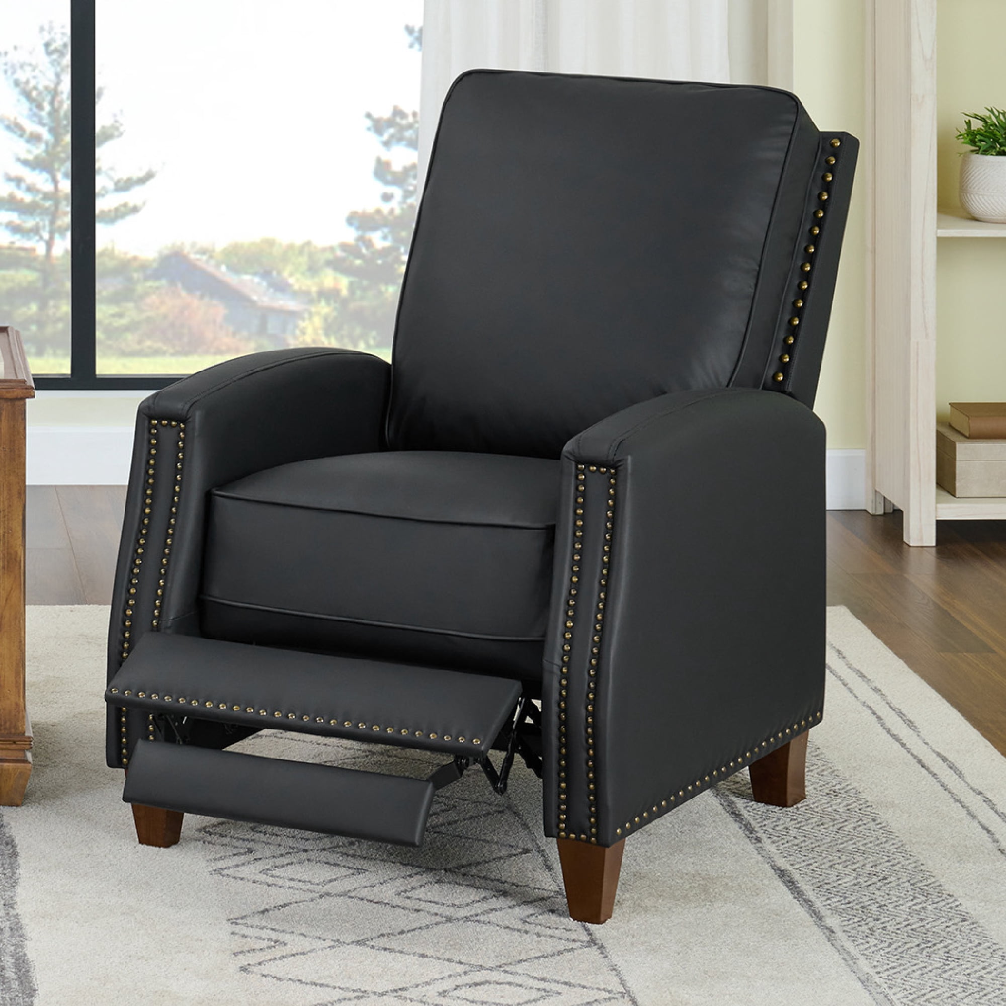 CHITA Recliner Chairs for Adults Single Sofa Chair for Living Room Faux Leather Push Back Recliner,Black