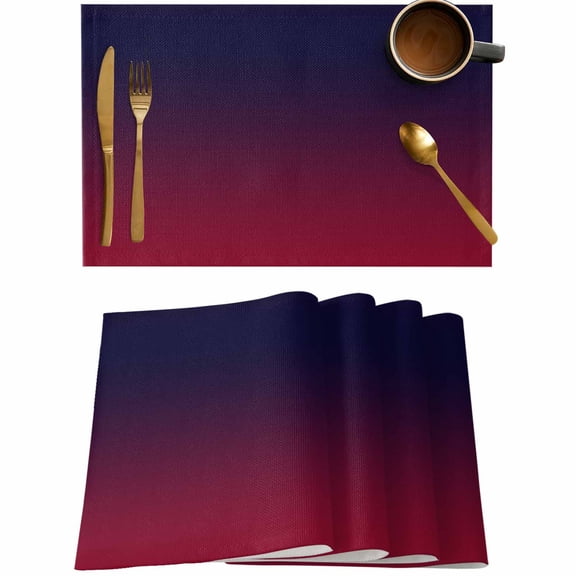 Burgundy Red Gradient Ombre Placemats Set of 4,Wipeable Washable Table Mats for Dining Tables,Dark Maroon Shadow Place Mats for Kitchen Event Party Tabletop Decor