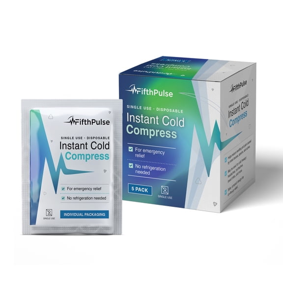 FifthPulse Instant Cold Pack, Instant Relief, Disposable Single Use Pouch (5" x 6") - 5 Pack