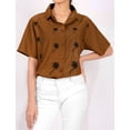 thumbnail image 4 of HAPPY BAY Women's Casual Short Sleeve Blouse Shirt Solid Blouses Button Down Dress Tops Tee Shirts Hawaiian T Shirt for Women S Coffee, Palm Tree, 4 of 4