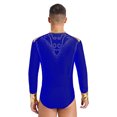 thumbnail image 2 of LiiYii Mens Shiny Rhinestones Modern Jazz Latin Dance Costume Long Sleeve Fitness Tango Salsa Chacha Blue M, 2 of 6