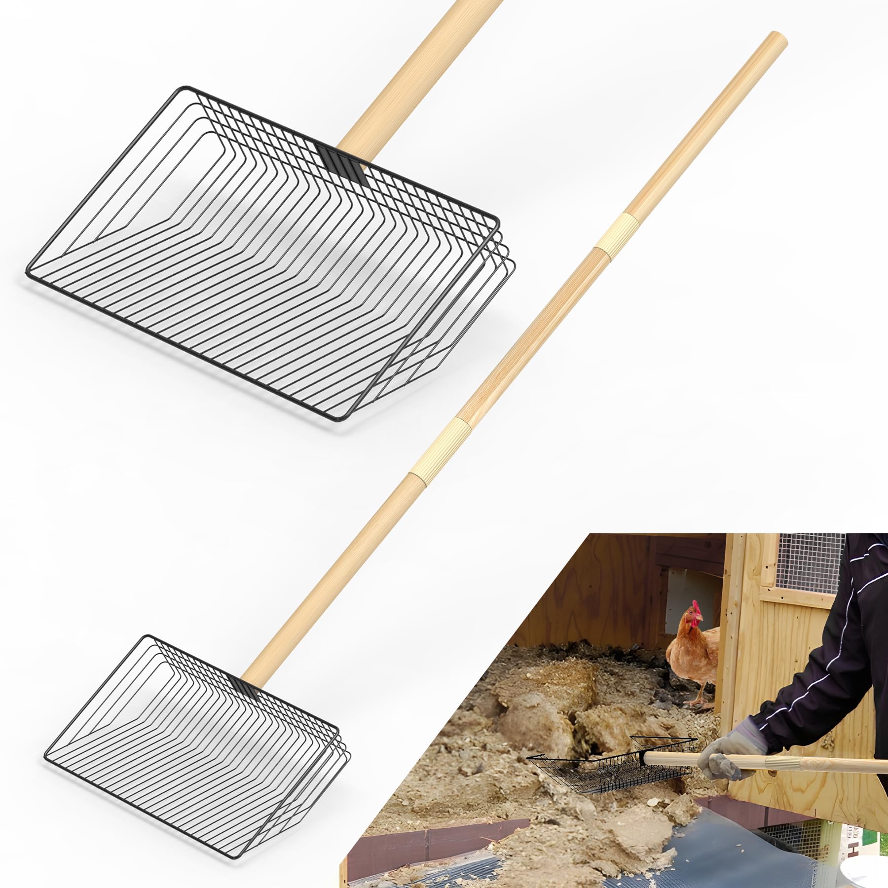 Pelle à Fiente De Poule Avec Manche Long Détachable - Raclette Nettoyage Pour Poulailler, écurie, Litière - 12