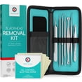 thumbnail image 1 of Kit de eliminación de puntos negros con papel secante para control de aceite [50 hojas] - Kit de extracción de puntos negros con espinillas de acero inoxidable que incluye extractores de puntos blanco, 1 of 5