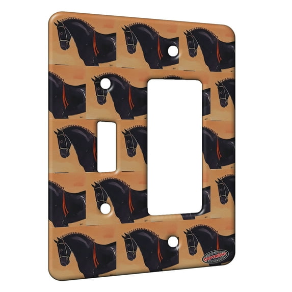 KuzmarK™ 2 Gang Single Toggle / Single Duplex Rocker Wall Plate - Black Percheron Draft Horse Modern Art by Denise Every