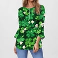 thumbnail image 2 of lcziwo Women's Pleated Henley Shirts Casual Loose Fit Button Neck Tunic Tops St Patricks Day Shamrock Irish Shirt Holiday 3/4 Bell Sleeve Blouses Green M, 2 of 6