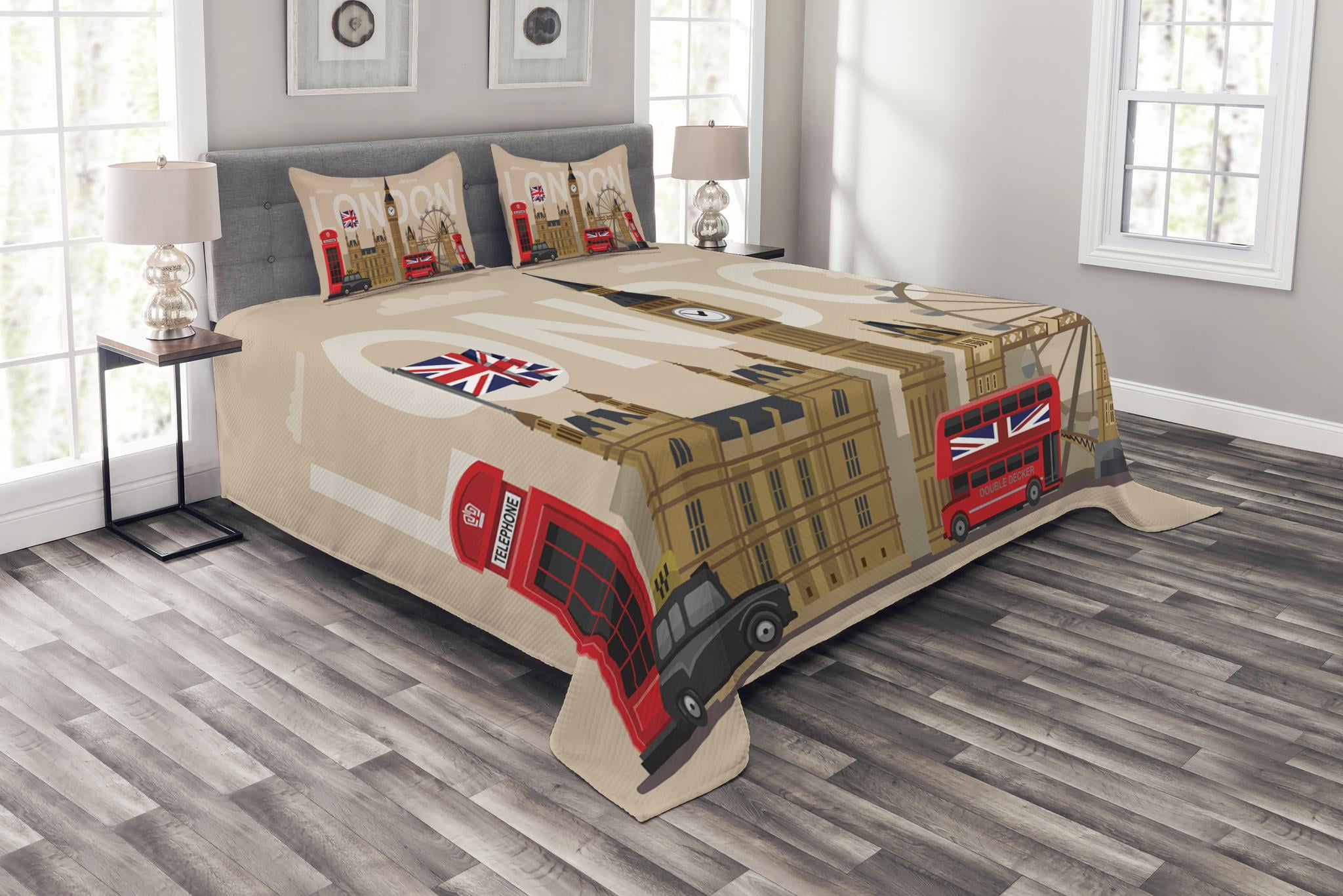 London Bedspread Set Queen Size, Famous Great Britain Landmarks