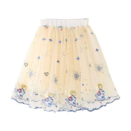 

kpoplk Girls Skirts Summer Mesh Skirts For Girls Cotton Lace Princess Dance Miniskirts Tutu Girls Party Birthday Teenager Clothes(Beige)