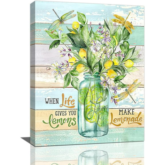 Farmhouse Bathroom Flower Wall Art Lemon Pictures Wall Decor Motivational Inspirational Quotes Canvas Artwork Painting Art, Dining Room Wall Decor Ideas, Art Deco Frameless 12x16inch