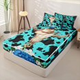 thumbnail image 3 of Manfei Floral Western Bull Skull Zipper Twin Comforter Sets with Fitted Sheet and 2 Pillowcases,Cow Print Zipper Bedding Set,Turquoise Black,Reversible, 3 of 7