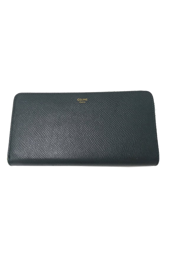Pre-Owned Celine CELINE wallet for women and men, brand name, long wallet, leather, moss green,...