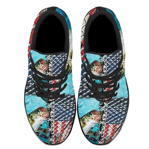 Bass Fishing America Shoes Women's Fashion Sneakers Tennis Running Shoes for Men Women Black Size 3.5