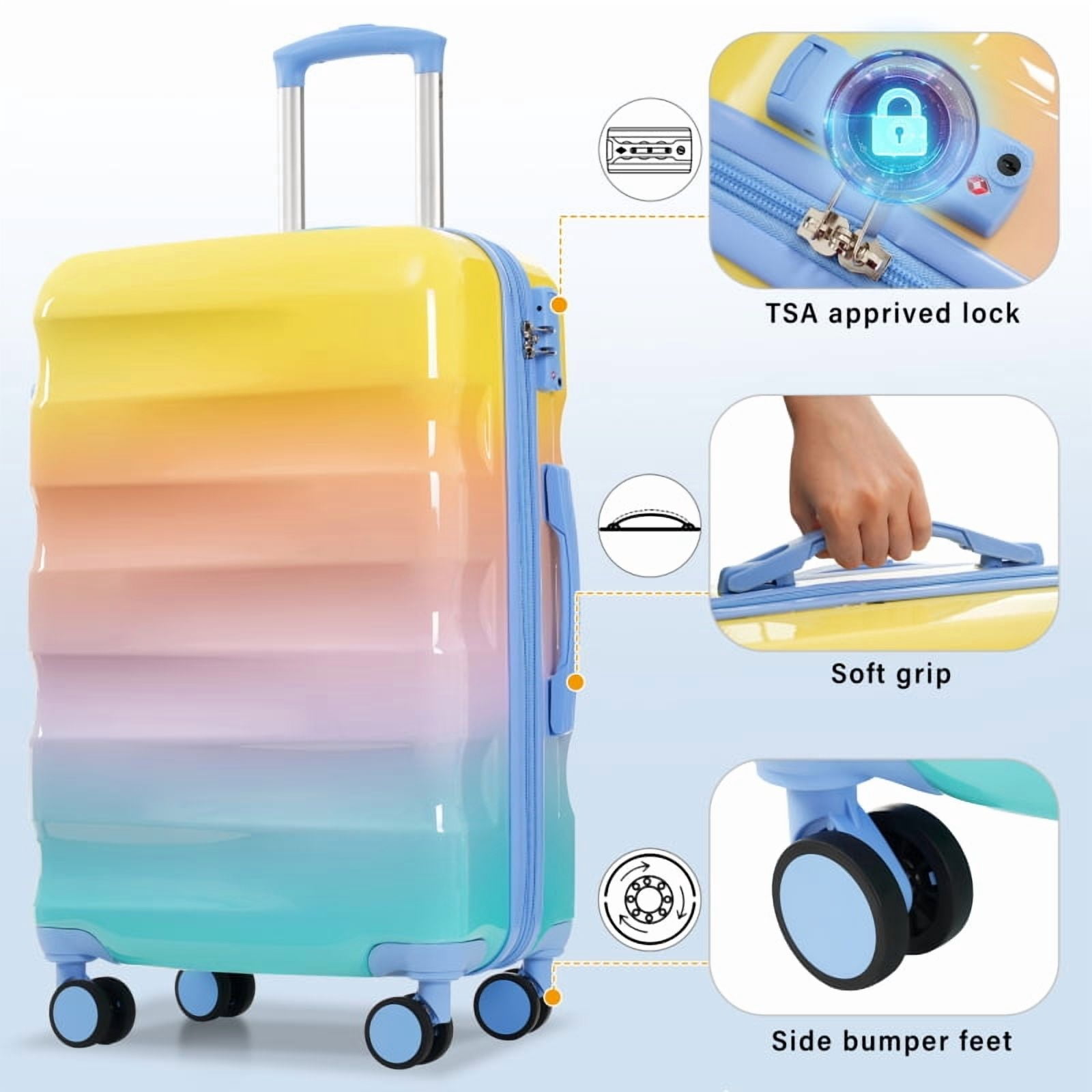 20" Carry-on Luggage with Cup Holder – Lightweight Glossy Hardshell Suitcases with Spinner Wheels, TSA Lock, Airline Approved, 2 Piece Set