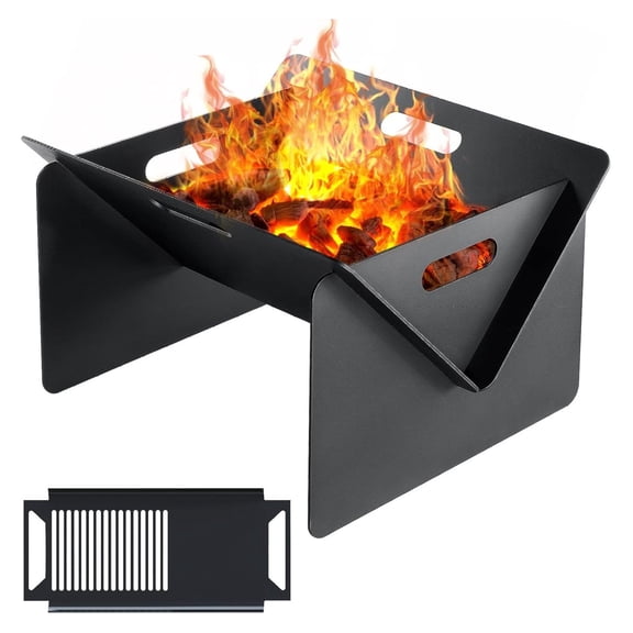 18 inch , Outdoor Portable Firepit with BBQ Tray, Detachable Camping Steel for Backyard, Patio, Picnic, , Garden (Black-Small)