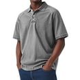 thumbnail image 2 of Men's Polo Shirts Short Sleeve Distressed Washed Cotton T-Shirts Button Casual Summer Tee Tops Big and Tall Size S-5XL Gray, 2 of 6