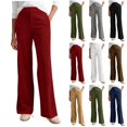 thumbnail image 1 of Pincandy Women's Solid Color Fashion Half Elastic Waist Corduroy Wide Leg Pants with Pockets, Loose Fit, Casual & Daily Wear, 1 of 7