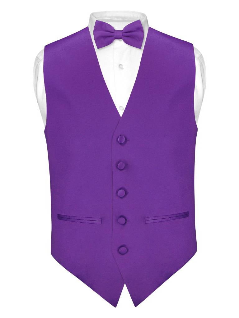 Mens SLIM FIT Dress Vest BowTie Solid PURPLE INDIGO Bow Tie Hanky Set