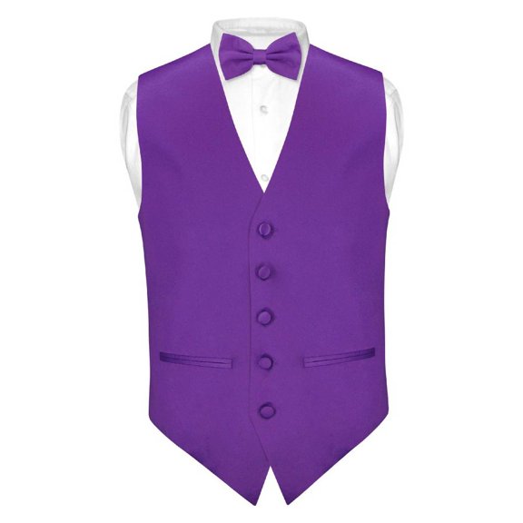 Mens SLIM FIT Dress Vest BowTie Solid PURPLE INDIGO Bow Tie Hanky Set XL