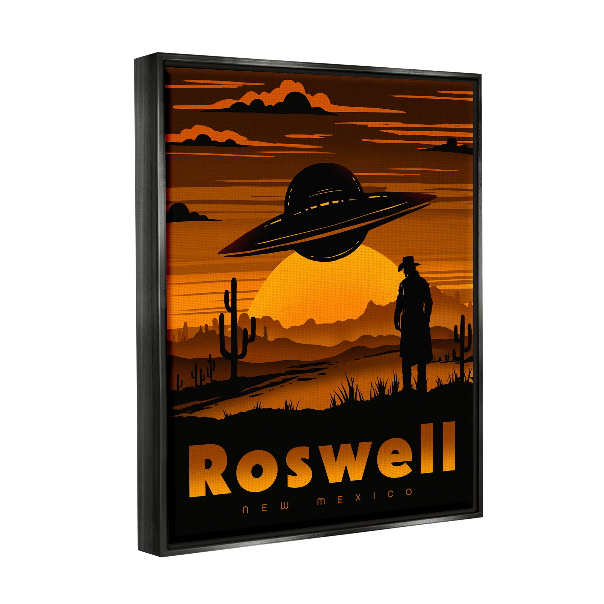 Stupell Industries Roswell NEW Mexico UFO Silhouette Travel & Places Painting Black Floater Framed Art Print Wall Art