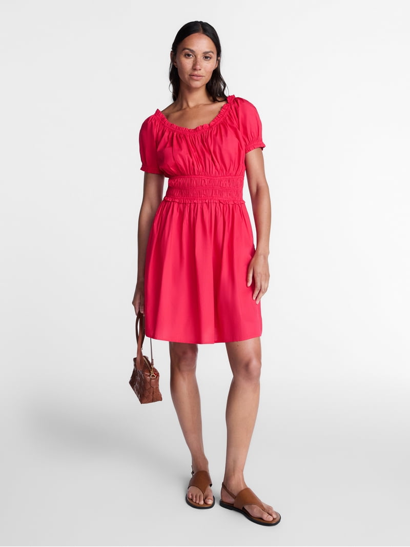 peasant mini dress Time and Tru Women's and Women's Plus Peasant Mini Dress With Puff Sleeves, Sizes Xs-4x, Size: Medium, Pink