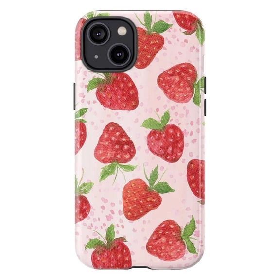 Cute Strawberry iPhone Case, Kawaii Red Fruit Aesthetic on Pastel Pink, Sweet Summer Berry Design for iPhone 16 15 14 13 12 11 Pro Max Plus Mini