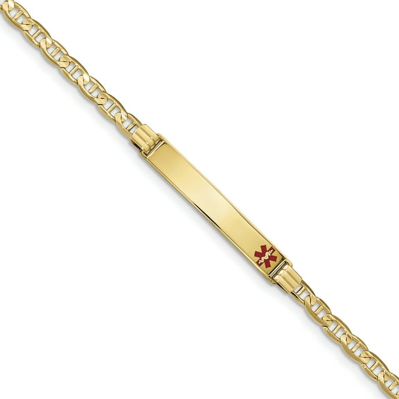 14K Yellow Gold Medical Red Enamel Anchor Link ID Bracelet