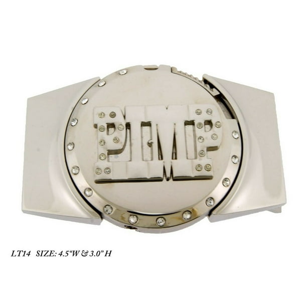 Removable Lighter Belt Buckle New Pimp Text Silver Chrome Finished Big