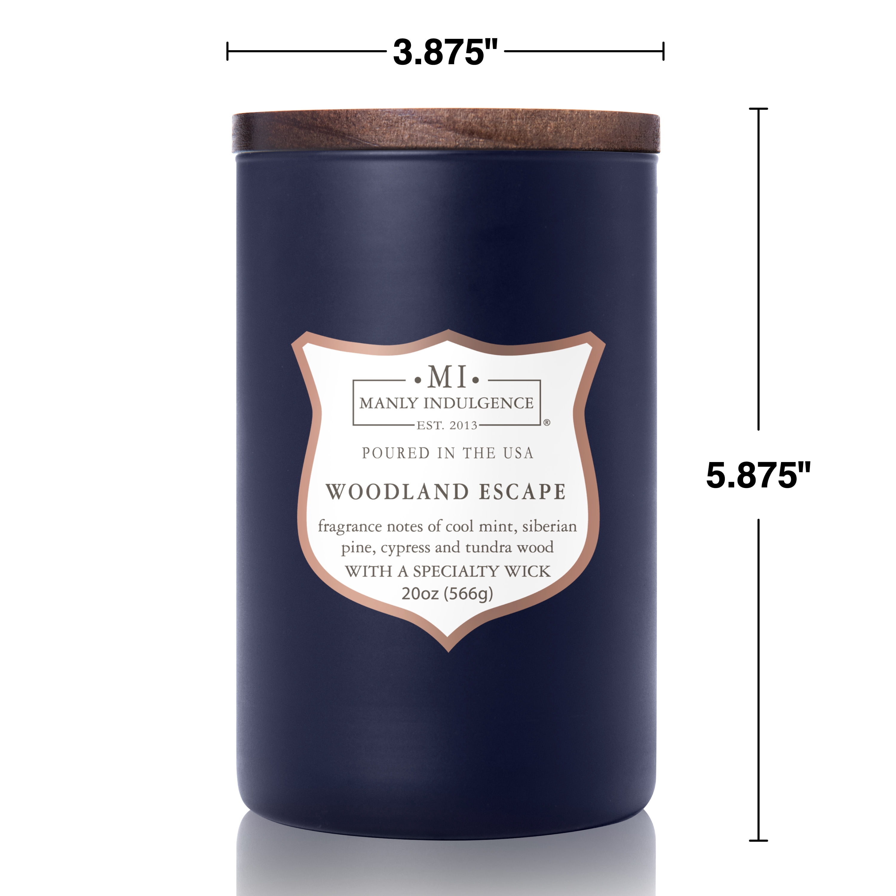 Manly Indulgence Woodland Escape 20 oz Jar Candle, Wood Wick, Navy
