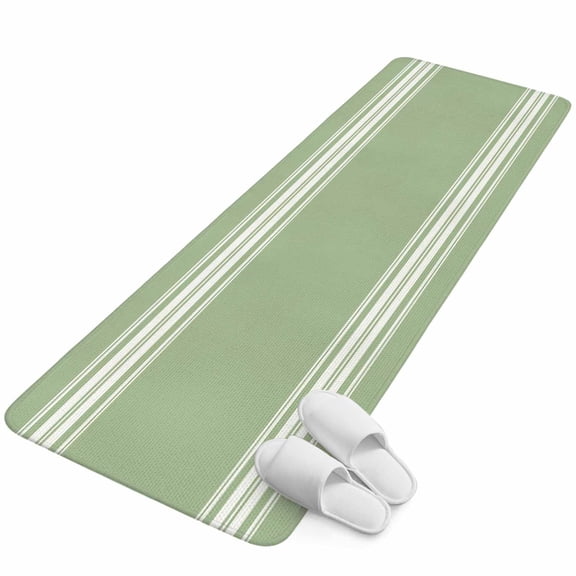 Runner Rug 1.64'x5.25', Sage Green Non Slip Backing Floor Mats Soft Area Rugs, Absorbent Muddy Dirt Trapping Carpet for Entryway Hallway Kitchen Bedroom Living Room Farmhouse Sage Green White Striped
