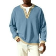 thumbnail image 6 of Nokdvo Long Sleeve Waffle Shirt Men Fashion Quarter Button Up Henley Casual Pullover Fall Winter Textured Color Block Loose Sweatshirt,Sky Blue 2XL, 6 of 9