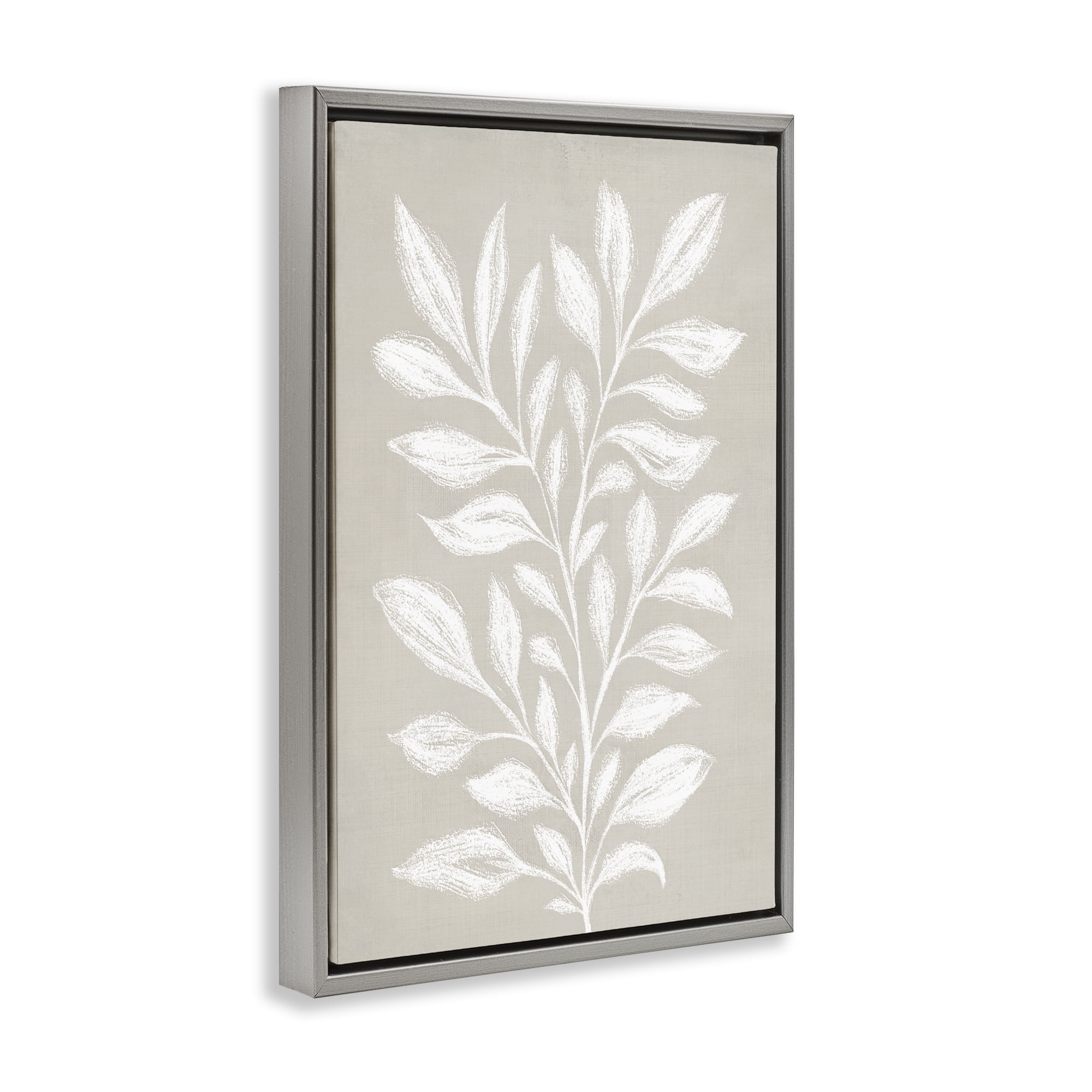 Stupell Industries Chalk Sketch Leaves Plants & Flowers Painting Gray Floater Framed Canvas Art Print Wall Art, 21 x 31