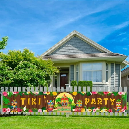 TIKI Party Decorations, Hawaiian Luau Tiki Party Yard Banner Outdoor, Summer Tropical Tiki Luau Theme Party Supplies, TIKI Hanging Yard Sign Banner for Adults Kids TIKI Banner Party Decor