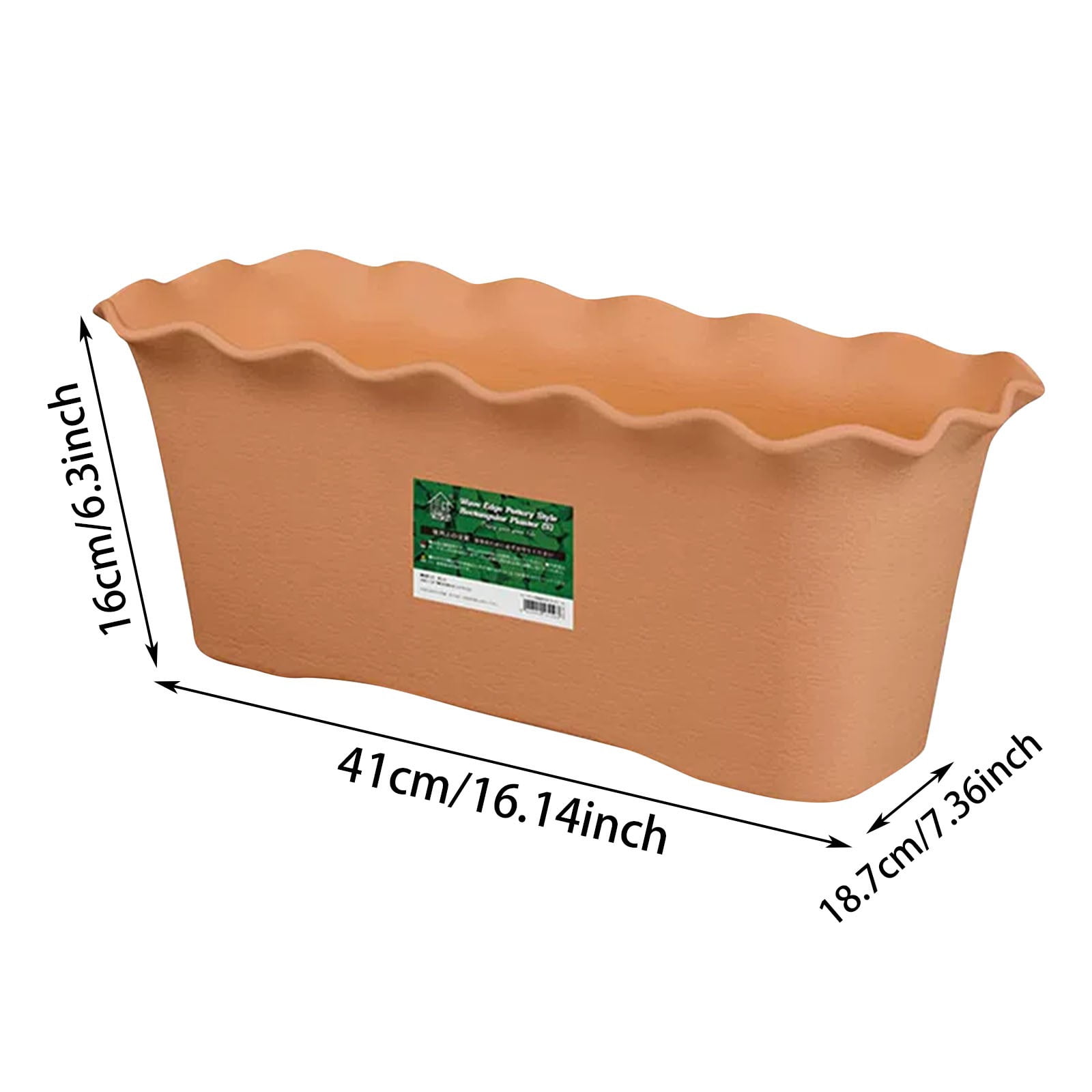 Rectangular Planter Pot With Wavy Rim – 6.7L Large Capacity For Indoor & Outdoor Gardening(White-16X6.3In)
