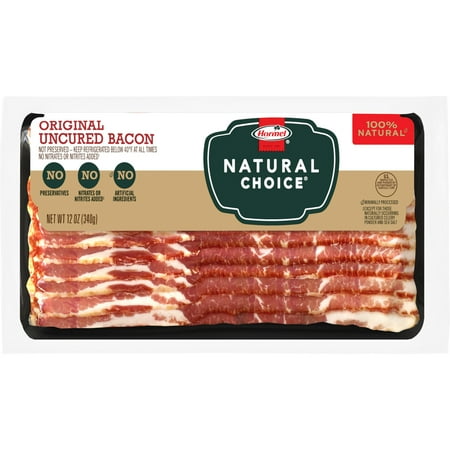 HORMEL NATURAL CHOICE Uncured Bacon, Gluten Free, Refrigerated, 12 oz Plastic Package
