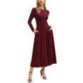 thumbnail image 4 of VESTIDO MAXI ACANALADO RIBBED KNITTED PARA MUJERES CON CINTURA ALTA, FRENTE PLISADO, MANGA LARGA Y SILUETA EN A L BURDEOS, 4 of 6