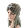 thumbnail image 2 of Women's Round Bead Accessory Hat Hat Knitted Hat Bohemian Baotou Hat Fall And Winter Diamond Jewelry Pullover Hat Khaki, 2 of 3