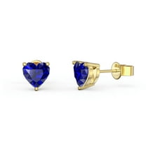 Paris Jewelry 14k Yellow Gold 3 Ct Heart Created Blue Sapphire Stud Earrings Plated
