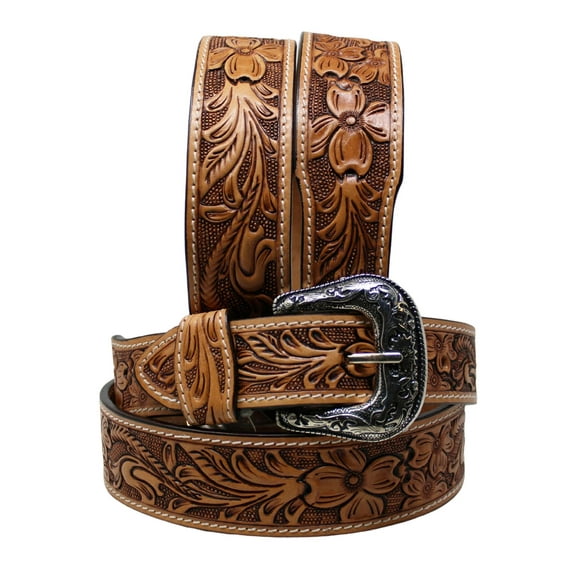 36  Western 1-3/4" Wide Tapered Floral Tooled Full-Grain Leather Belt 26RS05T
