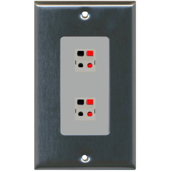 RiteAV - 2 Port Speaker Decorative Wall Plate - Stainless Steel/Gray
