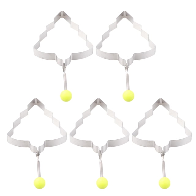 EeaseMX Molde para freír huevos de tortilla de acero inoxidable de 5 piezas molde para panqueques moldeador de huevo frito herramientas de cocina de bricolaje diseño de árbol de Navidad (plata)