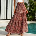 thumbnail image 2 of Wxolcjlv Women's Paisley Print Tiered Maxi Skirt Smocked Waist Bohemian Beach Long Skirts, 2 of 5