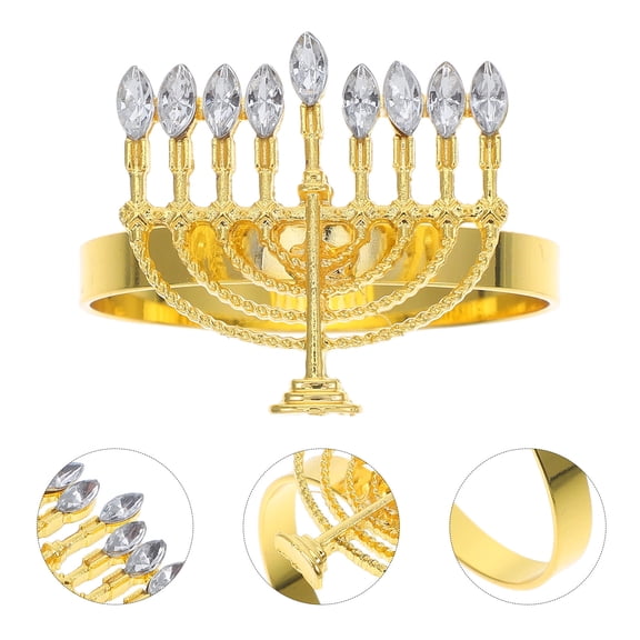 OUNONA Hanukkah Menorah Shaped Napkin Rings Elegant Alloy Decor Golden Color Reusable 6 Pieces