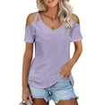 thumbnail image 2 of Womens Shirts Blouse Women's Fashion Casual V-Neck Hollow Out Double Shoulder Strapless T-Shirt Top, 2 of 6