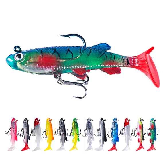 12PCS Lot Minnow Soft Fishing Lure 8cm/14g Weighted Bait Bass Paddle Tail USA